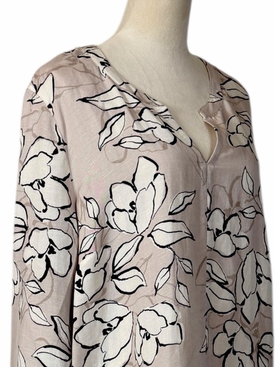 J.Jill Linen Blend Tunic Top Size Large New Tan White Minimalist Long Sleeves - Picture 7 of 12